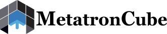 Metatroncube's logo in black, showcasing a modern upward arrow design.