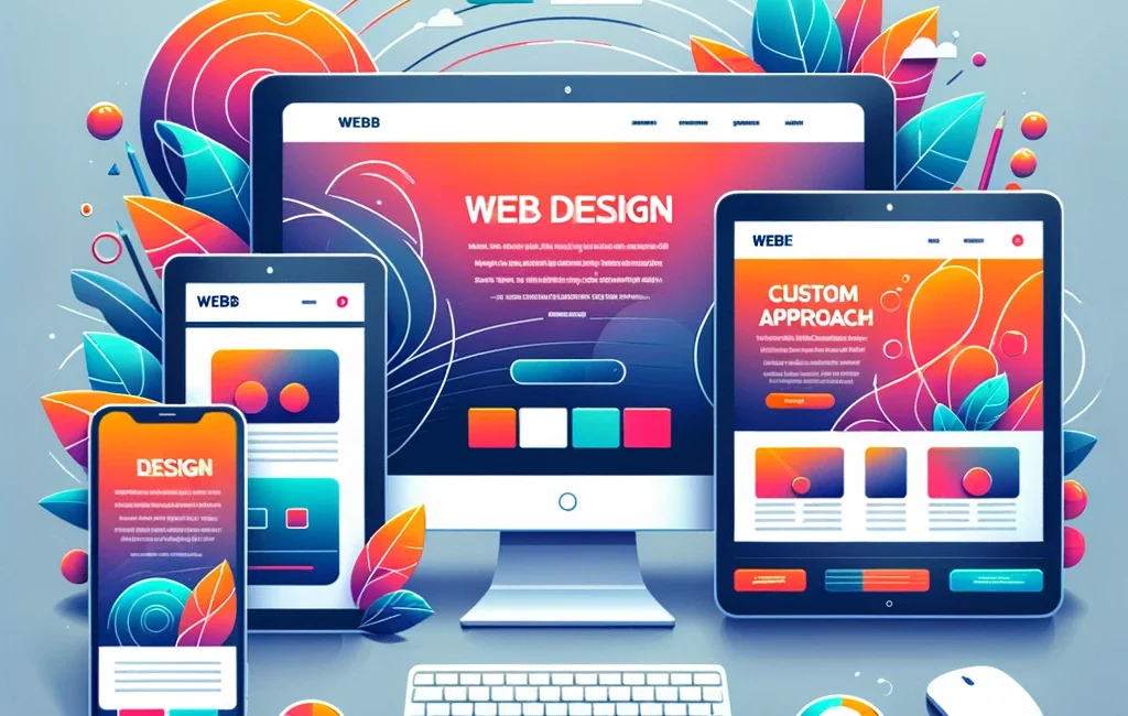 Modern and sleek web design layouts displayed on a desktop, tablet, and smartphone for small businesses.