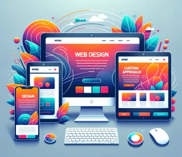 Modern and sleek web design layouts displayed on a desktop, tablet, and smartphone for small businesses.